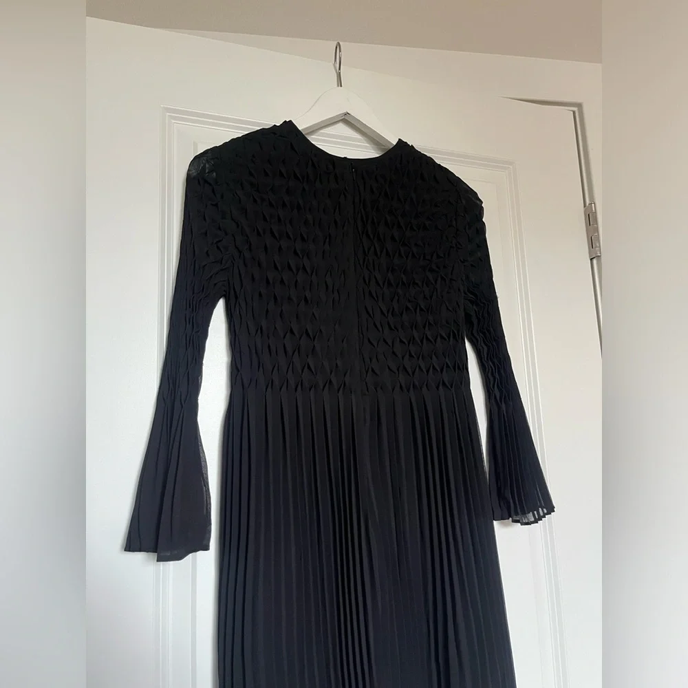Topshop Black Diamond Pleated Black Dress with Bell Sleeves